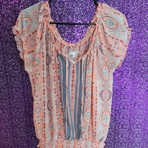Neon smocked patterened top